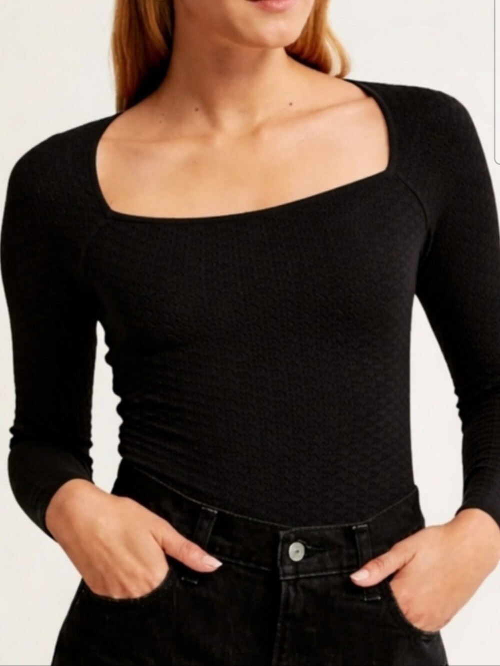 Abercrombie & Fitch Crochet Knit Square Neck Bodysuit Size Medium